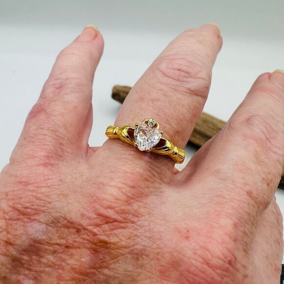 Gold Plated Sterling Silver Claddagh Ring, Irish Ring, Friendship Ring - Picture 3 of 5